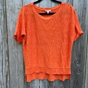 EILEEN FISHER Orange Short Cuffed Sleeve Linen Sweater Women’s Med Petite